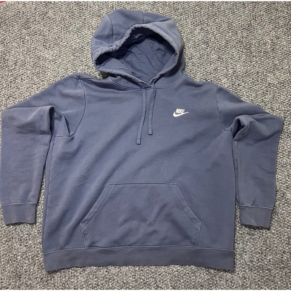 Nike Men's XL Blue Pullover Hoodie Fleece Logo Hooded Pockets Long Sleeve